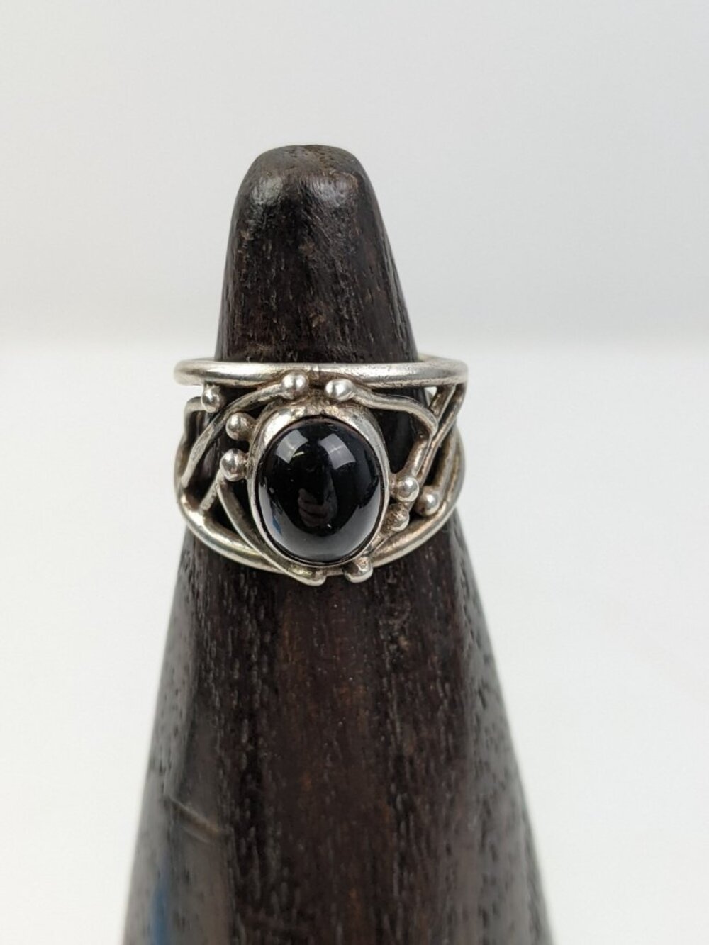 Vintage Brutalist Sterling Silver Onyx Ring Size 6.25